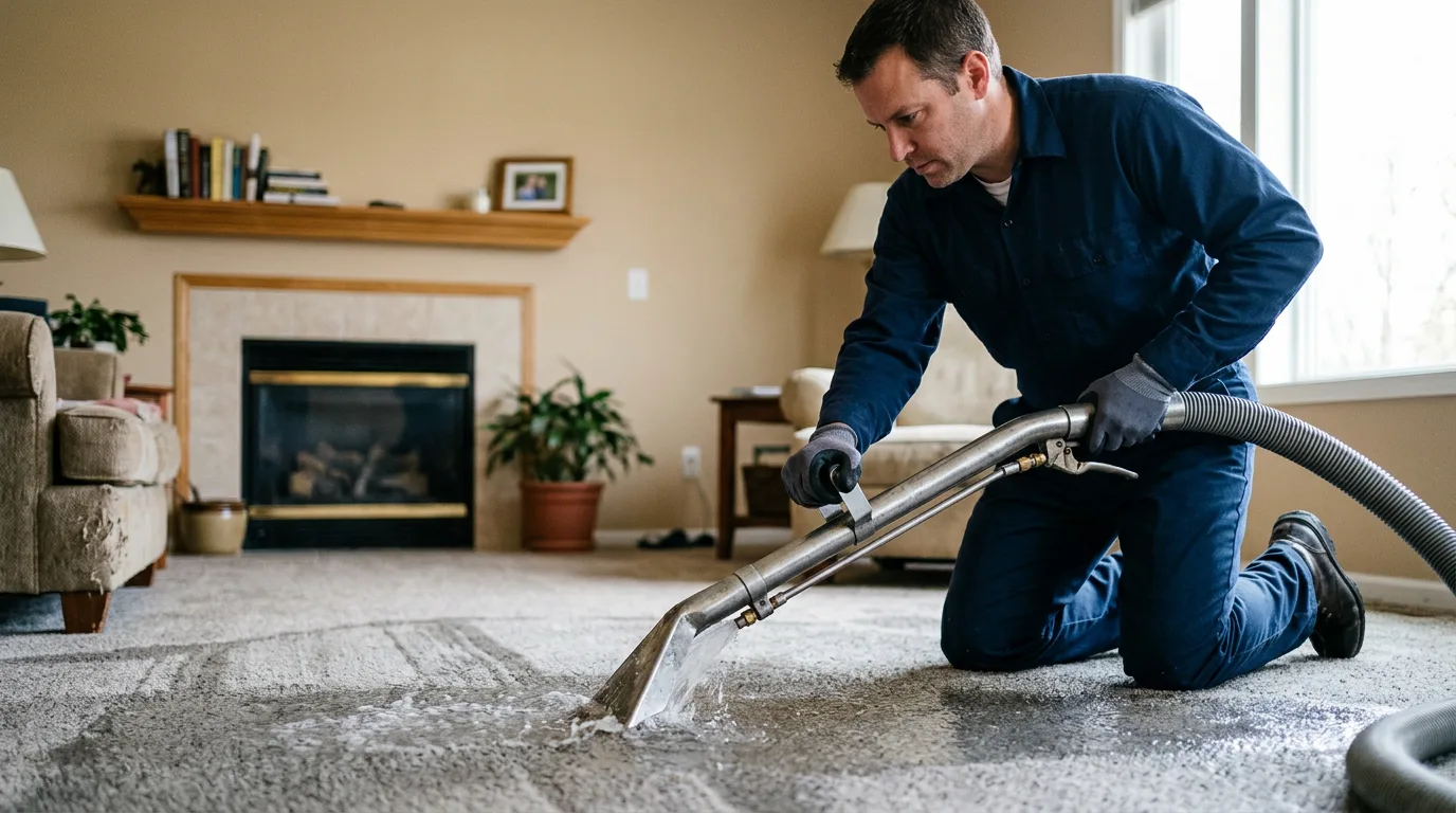 Water damage restoration technician working near Twining, MI